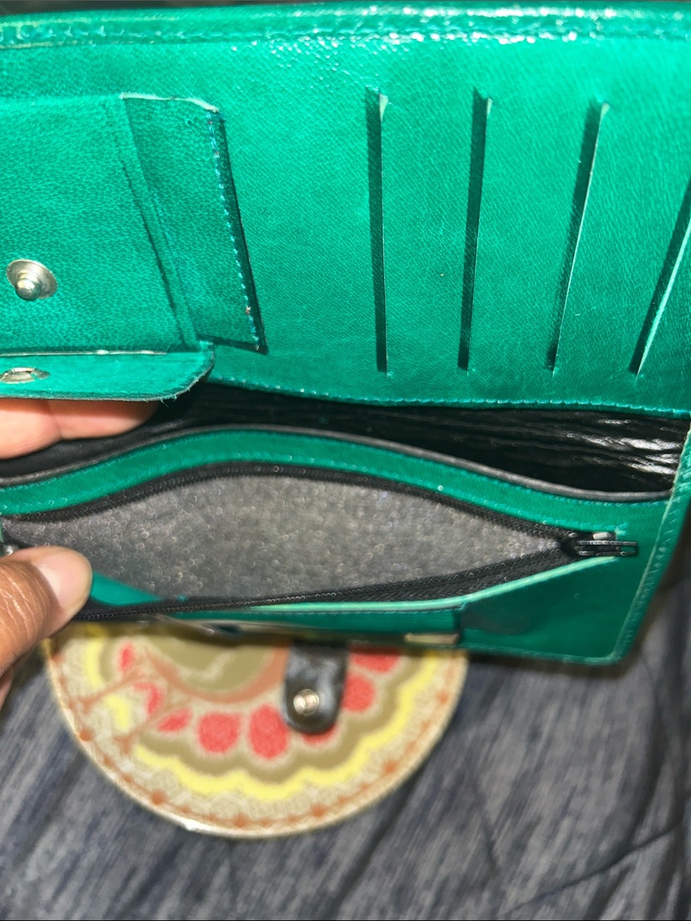 New green leather Hand-Painted Floral Green Wallet - Picture 11 of 16